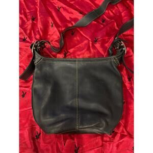 Vintage Coach Hobo Bag Black Silver Buckles and Grommets Oval Bottom